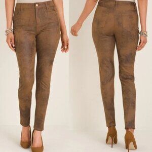 NWT Chicos Sz 3 Petite Womens 16 Faux Suede Leather Pants Worn Luggage Brown
